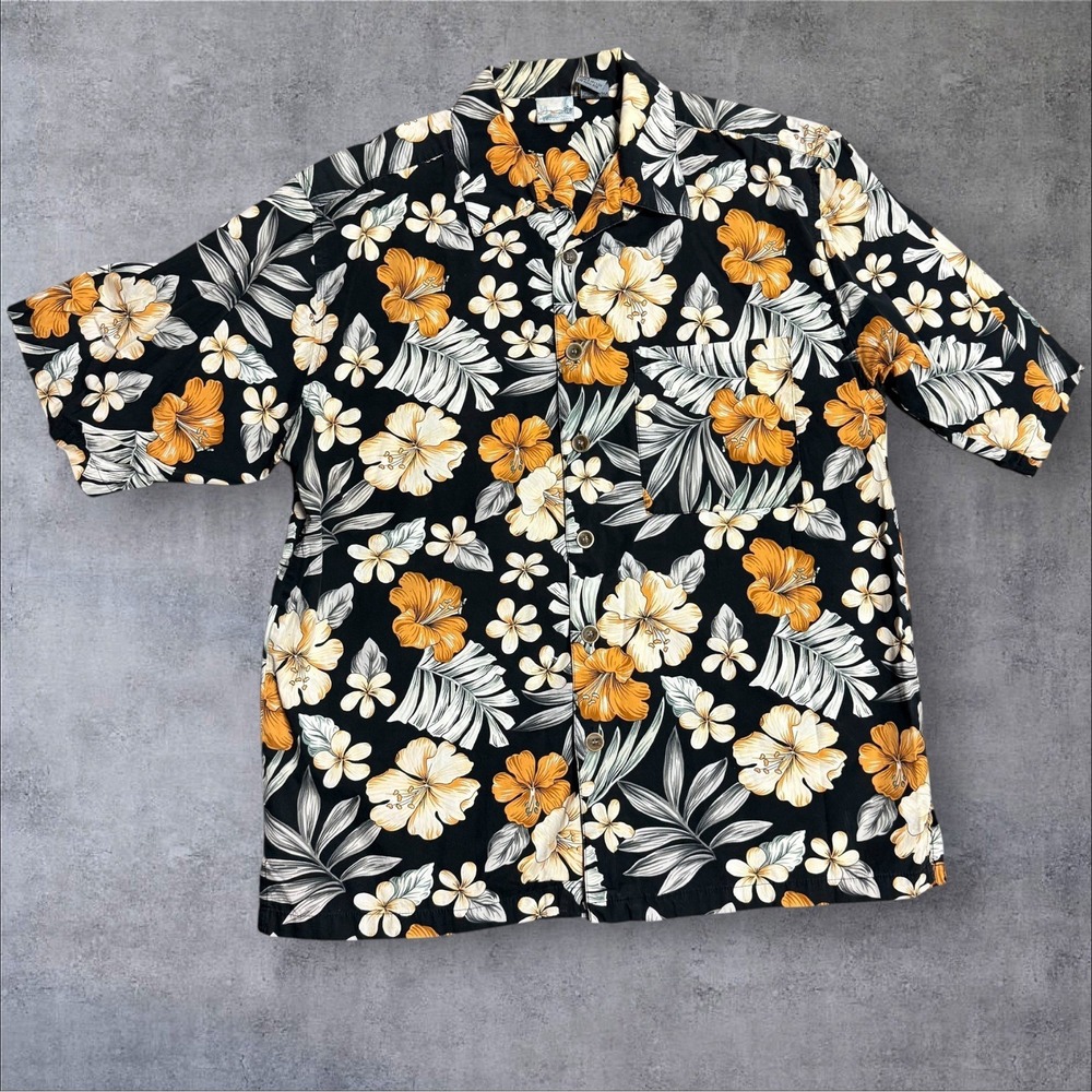 OP Mens Shirt Hawaiian Sport Ocean Pacific Aloha Orange Flowers Black Small